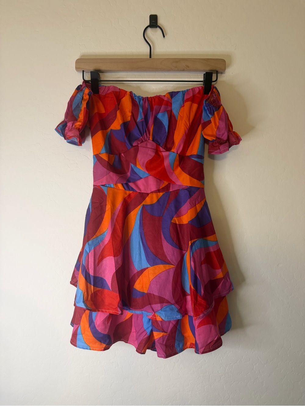 Abstract Ruffle Multicolor Mini Dress - Picture 2 of 6